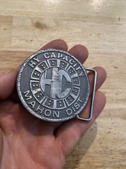 HY Capacity Belt Buckle Collector SOLID METAL Man Cave Patina Mahon Dist. BROKEN