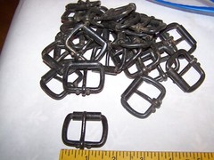 NOS Vintage Lot Rectangular Single Prong Roller Black Buckle Leather Strap 34mm