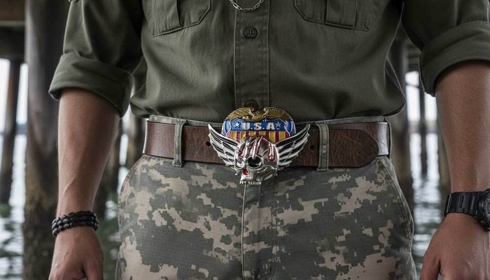 Men Women Silver Belt Buckle Skull Wings USA Army American Eagle Bloody Flying