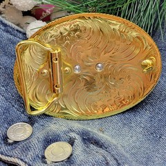 KIDS belt Buckle Saint jude San Judas Western Buckle Gold Tone & Silver Oval