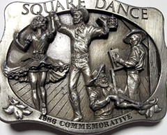 Arroyo Grande Belt Buckle Square Dancing #339 1985 Pewter 3.25&Prime;x2 5/8&Prime; Fit 1.75