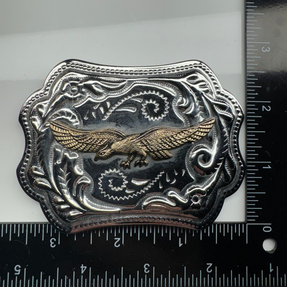 Western Eagle Belt Buckle Silver Tone Gold Tone Ornate Floral Design Cowboy