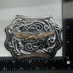 Western Eagle Belt Buckle Silver Tone Gold Tone Ornate Floral Design Cowboy