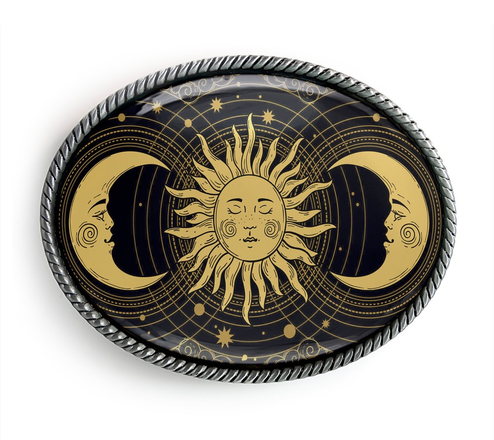 Esoteric Tarot Card Belt Buckle – Celestial Sun and Moons Belt Buckle – 746