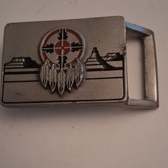 Rectangular Metal Western Native American Belt Buckle Silver Red Black 1.5in
