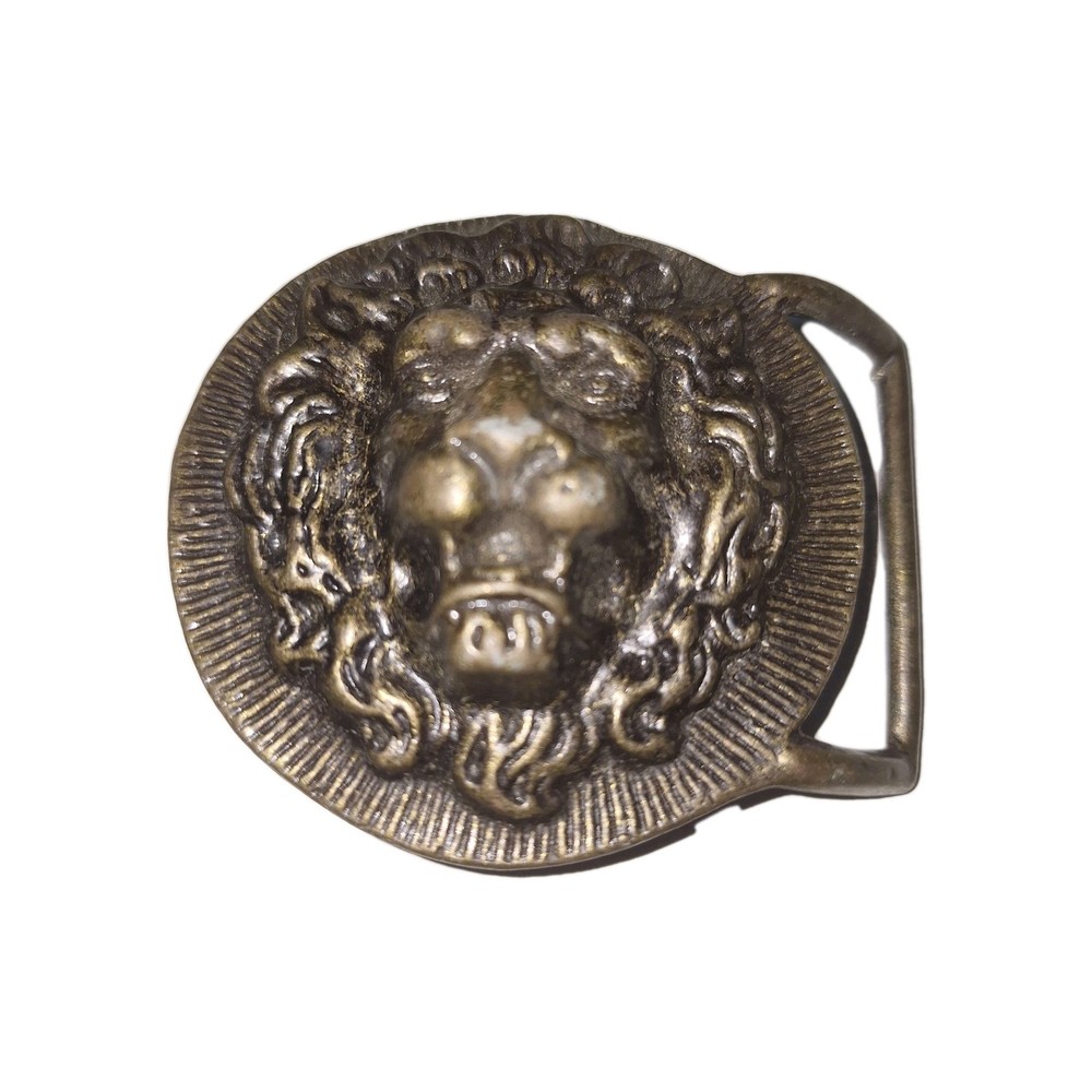 Lion Belt Buckle 2.75 Inch Brass Finish Nonmagnetic