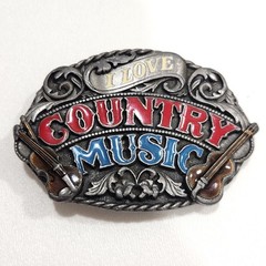Vintage 1980s I Love Country Music Belt Buckle Metal Siskiyou Buckle Co 1988