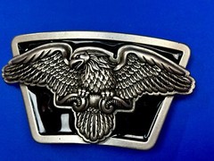 American Flying Bald Eagle Spreading Wings Silver Tone Black Enamel Belt Buckle