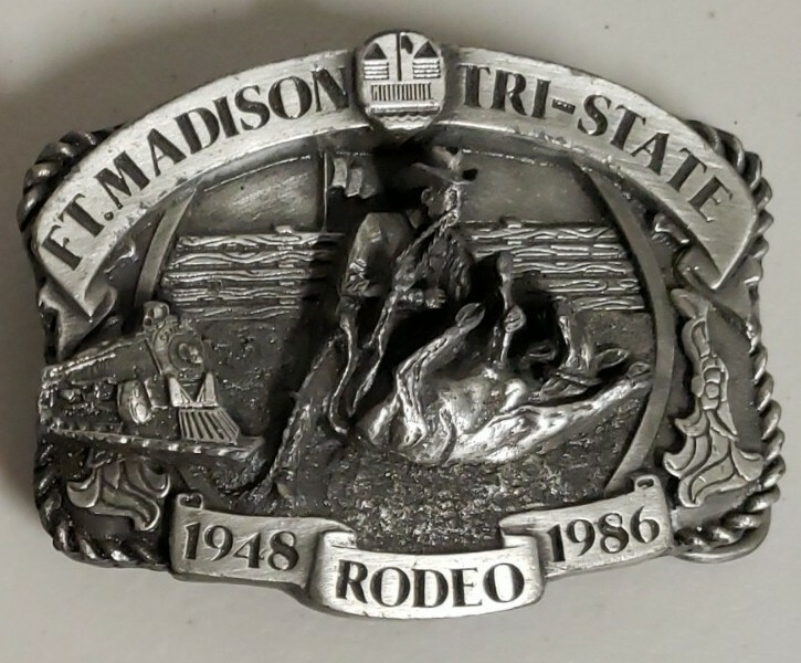 Siskiyou Ft Madison Tri State Rodeo Limited Edition Pewter Belt Buckle 1986