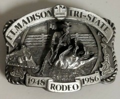 Siskiyou Ft Madison Tri State Rodeo Limited Edition Pewter Belt Buckle 1986