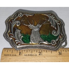 Vintage Inspired Stag Deer Belt Buckle Western Wildlife Green Forest Metal 2020