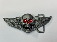 Skull With Fangs And Bright Red Eyes Cutout Large Wide Belt Buckle