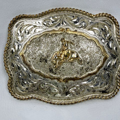 VTG Alpaca Mexico Cowboy Belt Buckle Bull Riding Western 2 Tone