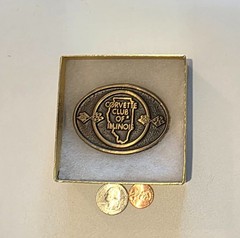 Vintage Metal Belt Buckle, Solid Bronze, Corvette Club of Illinois, Sports Car