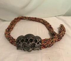 Triple Skull Belt Buckle Rasta 100% Natural Hemp Cord Braided Hemp Twine 48&Prime;