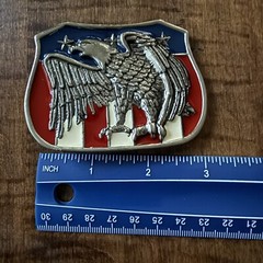 Patriotic USA Flag Belt Buckle Screaming Eagle Metal Enamel Vintage