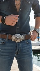 Men Long Silver Metal Rodeo Horse Belt Buckle Western Fashion Cowboys Ride Biker
