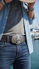 Men Long Silver Metal Rodeo Horse Belt Buckle Western Fashion Cowboys Ride Biker