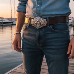 Men Long Silver Metal Rodeo Horse Belt Buckle Western Fashion Cowboys Ride Biker