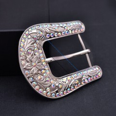 Huge Big Western Cowboy Rhinestone 3 PCS Set Leather Belt Buckle Fit 40mm Strap