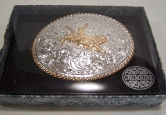 Crumrine Western Belt Buckle Bull Rider Rope Edge Silver Bronze C06150