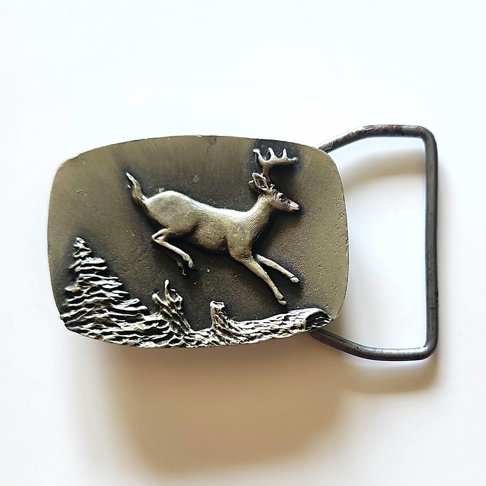 Pilgrim Pewter Co. Men&rsquo;s Western Belt Buckle Deer Pewter Antique Finish 1.75&Prime;