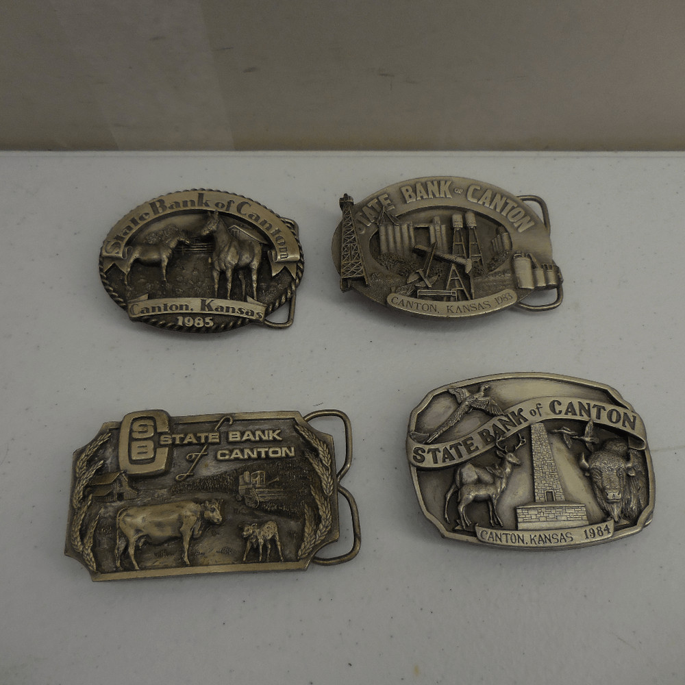 Vintage State Bank of Canton Belt Buckle Collection 80s Hunting Farms Americana