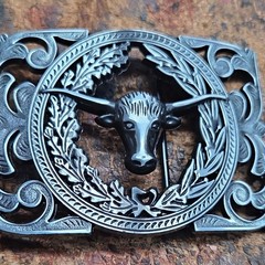 Rectangle Western Metal Belt Buckle Longhorn Bull Head Silver/Black 1.5in