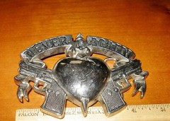 Rock Rebel Belt Buckle Dagger in Heart Buckle Never Again Silvertone Metal