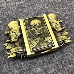 Antique Brushed Skull Belt Buckle with Lighter, Stock in US