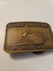 Vintage Space Shuttle Rockwell International Brass Belt Buckle