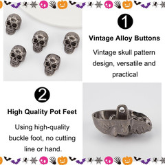 20Pcs Skull Button Leather Skull Head Decorative Buckle 2Mm Hole Punk Metal S…