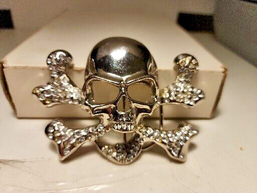 Skull & Crossbones Rhinestone Enc Belt Buckle Pirate Skull 4  » JB^a