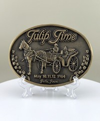 Tulip Time 1984 Horse Carriage Buggy Solid Brass Festival Buckle Limited Iowa