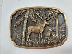 VINTAGE ELK BELT BUCKLE SOLID BRASS COLLECTIBLE HUNTING SPORTSMANSHIP BUCKLE