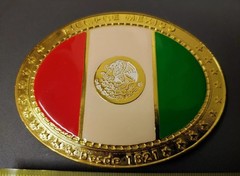 Mexico Mexican Flag Red White Green Eagle Coat of Arms Gold Belt 1821 Buckle