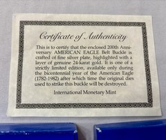 American Eagle Belt Buckle Layer 24K Gold by International Monetary Mint New COA