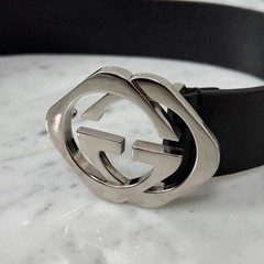 GUCCI Pre-Owned Interlocking Leather Belt Black Silver