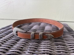 Douglas Magnus 4 Piece Sterling Silver Santa Fe Buckle Brown Leather Belt
