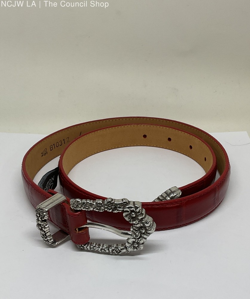 Brighton Red Embossed Leather Silver Tone Buckle Belt – Size M