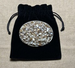 Western Style Belt Buckle Mother of Pearl Inspired Mosaic Oval Interchangeable