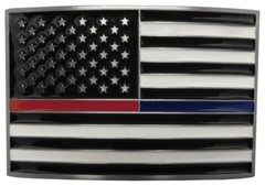 USA American Thin Red / Blue Line First Responders Rectangle Metal Belt Buckle
