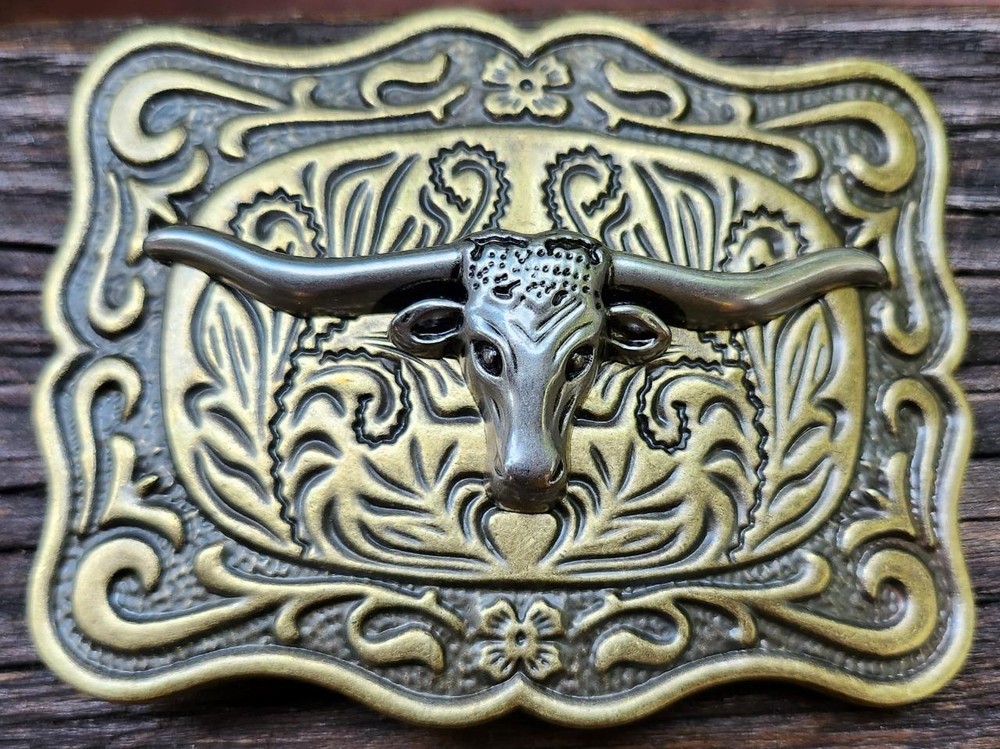 NEW 3-D BULL HEAD LONG HORN BRONZE WESTERN RODEO COWBOY BELT BUCKLE
