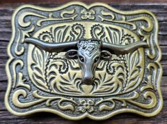 NEW 3-D BULL HEAD LONG HORN BRONZE WESTERN RODEO COWBOY BELT BUCKLE