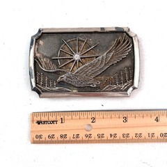 Eagle Belt Buckle Silver Tone Flying Bird Wheel Crystal Made in Hong Kong