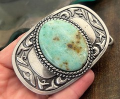 Turquoise Stone Belt Buckle Western Silver Engraved Cowboy Rodeo Design
