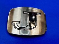 Custom Initial Letter J Silver Tone Outlined Reflective Men Women Belt Buckle
