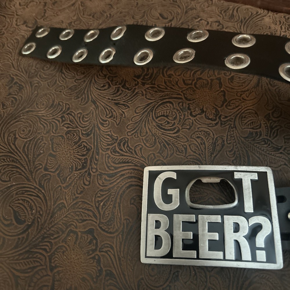 VTG 1999Bergamot GOT BEER Belt Buckle Numbered Bottle Opener Add In Studded Belt