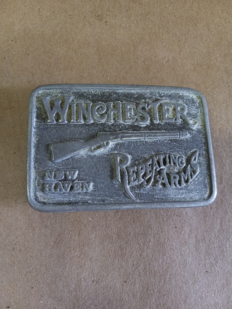Vintage Winchester Repeating Arms Pewter Belt Buckle