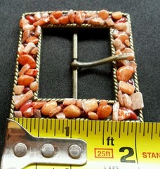 COLORFUL RED AND PINK STONE LIKE ADORNED SQUARE WESTERN BELT BUCKLE